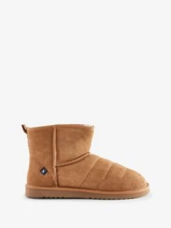 Tan Brown Faux Fur Suede Slipper Boots