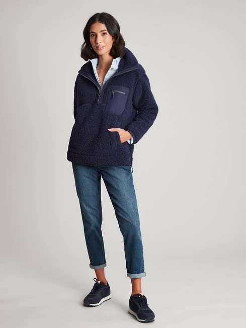 Navy Blue Zip Front Fleece With Hem Detail - Image 3