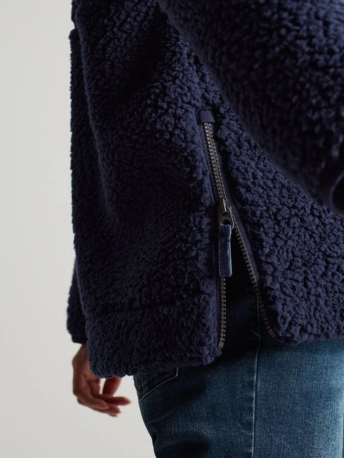 Navy Blue Zip Front Fleece With Hem Detail - Image 5