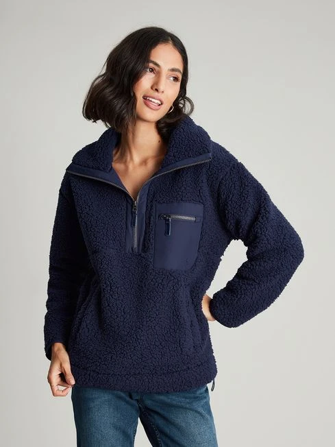 Navy Blue Zip Front Fleece With Hem Detail - Image 6
