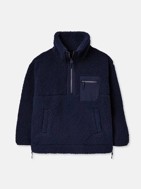 Navy Blue Zip Front Fleece With Hem Detail - Image 7