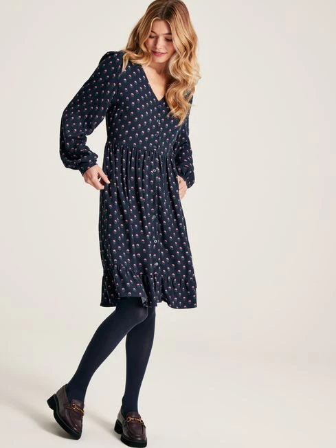 Navy Blue Button Down Dress With Peplum Hem - Image 2