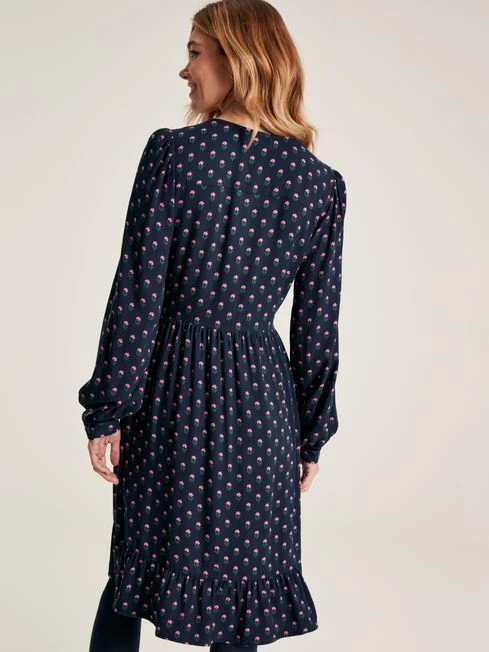 Navy Blue Button Down Dress With Peplum Hem - Image 4