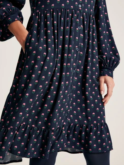 Navy Blue Button Down Dress With Peplum Hem - Image 6