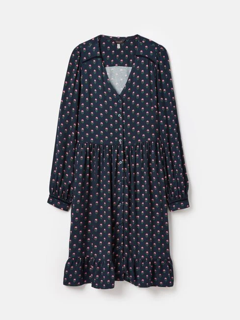 Navy Blue Button Down Dress With Peplum Hem - Image 7