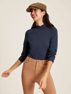 Navy Roll Neck Top