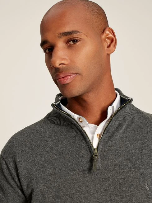 Grey Quarter Zip Knitted Jumper - Image 4