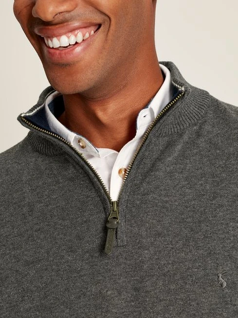 Grey Quarter Zip Knitted Jumper - Image 5