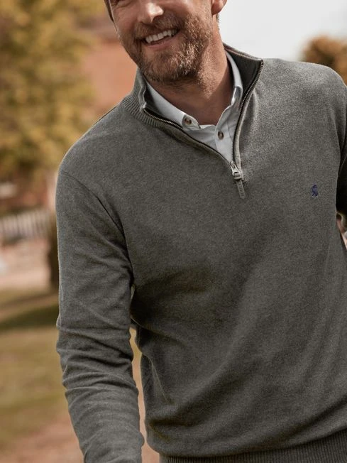 Grey Quarter Zip Knitted Jumper - Image 7