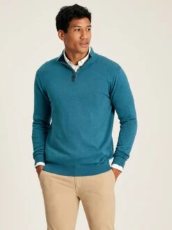 Blue Quarter Zip Knitted Jumper