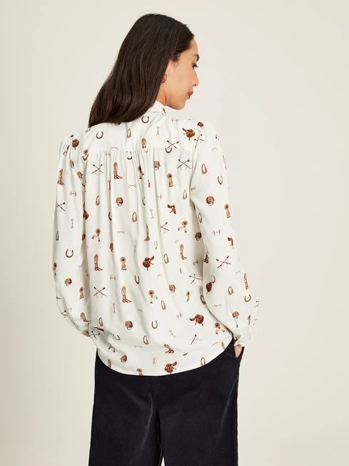 Equestrian White Tie Neck Blouse - Image 2