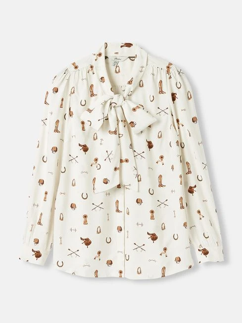 Equestrian White Tie Neck Blouse - Image 6