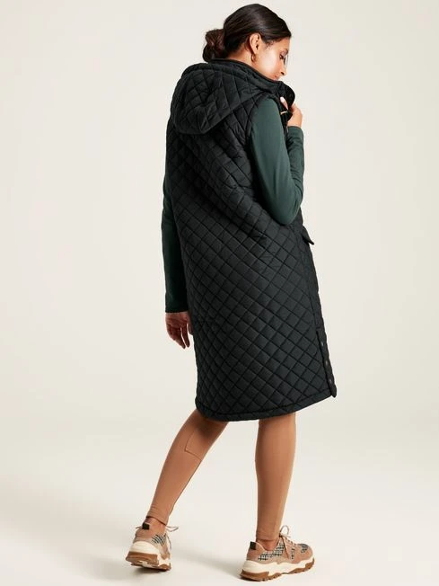 Black Showerproof Longline Diamond Quilted Gilet - Image 2