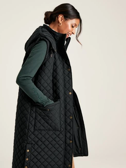 Black Showerproof Longline Diamond Quilted Gilet - Image 4