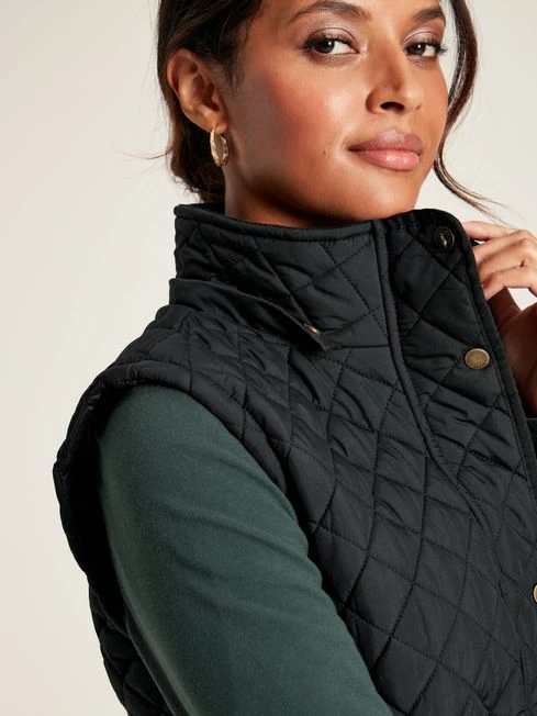 Black Showerproof Longline Diamond Quilted Gilet - Image 5