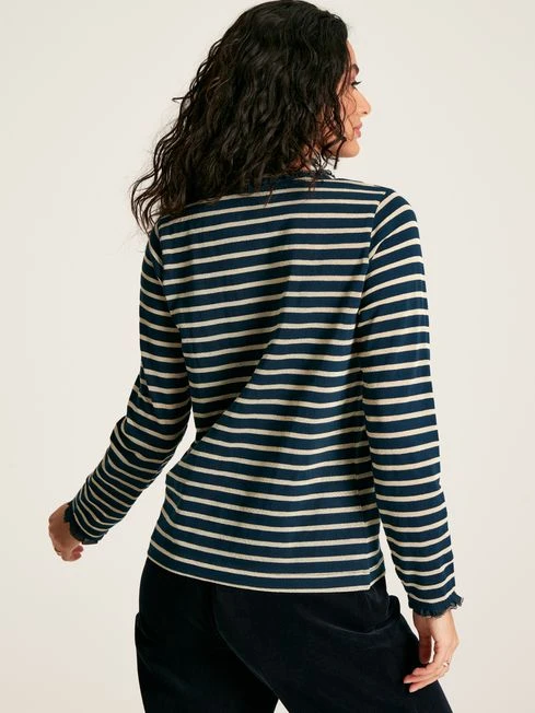 Navy Striped Top With Frilled Detailing - Image 2