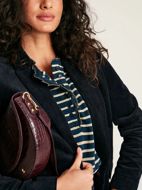 Navy Striped Top With Frilled Detailing - Image 4