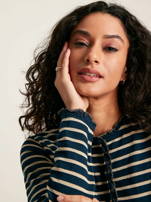 Navy Striped Top With Frilled Detailing - Image 5