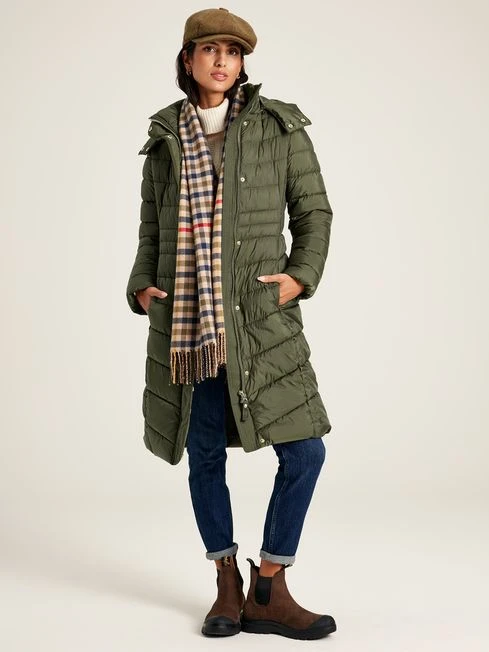 Khaki Green Showerproof Long Padded Coat
