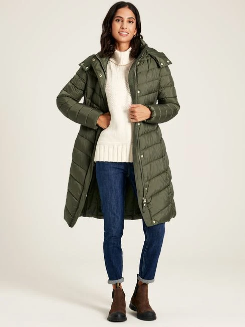Khaki Green Showerproof Long Padded Coat - Image 3
