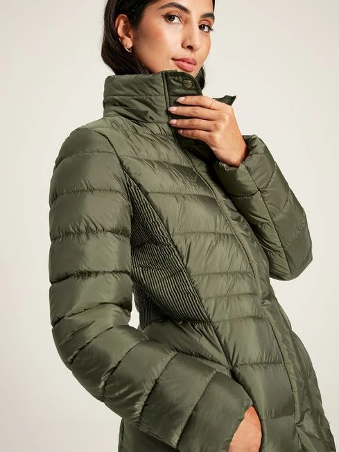 Khaki Green Showerproof Long Padded Coat - Image 5
