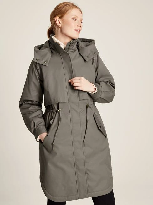 Dark Grey Longline Waterproof Coat With Quilted Lining