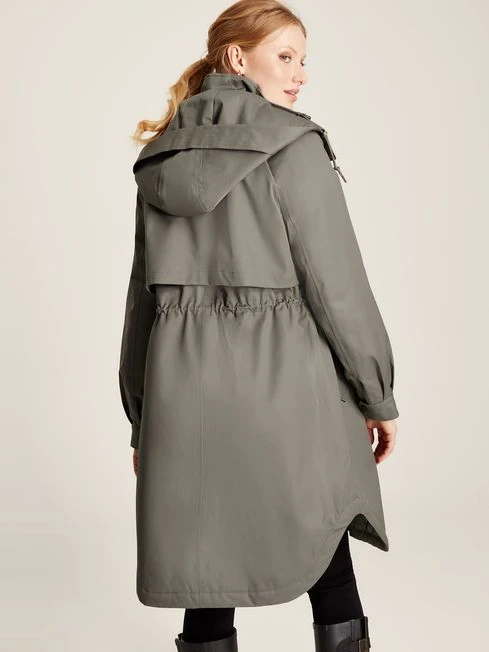 Dark Grey Longline Waterproof Coat With Quilted Lining - Image 2