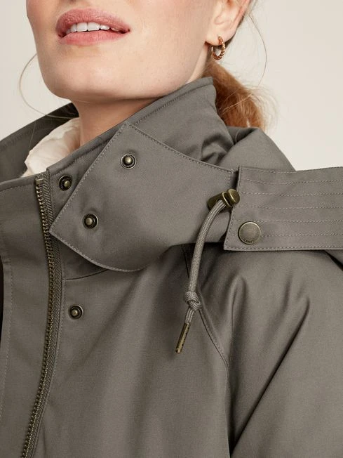Dark Grey Longline Waterproof Coat With Quilted Lining - Image 4