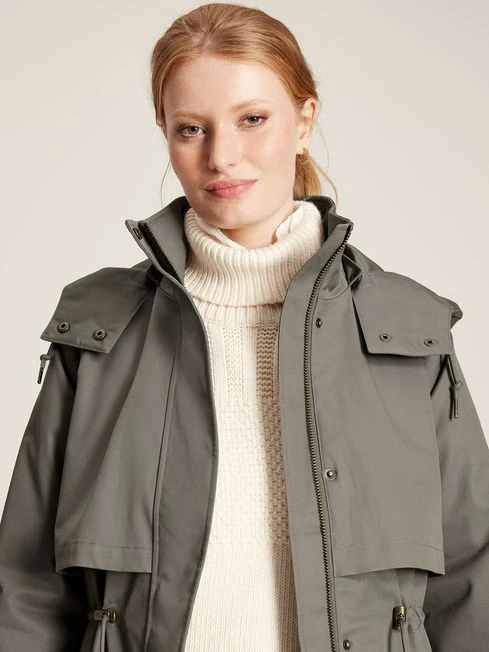 Dark Grey Longline Waterproof Coat With Quilted Lining - Image 5