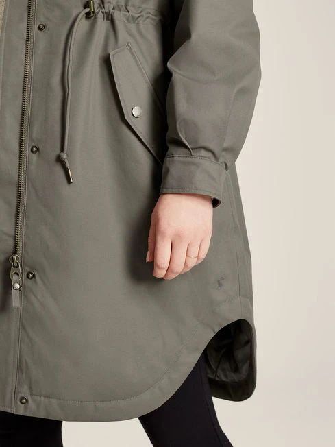 Dark Grey Longline Waterproof Coat With Quilted Lining - Image 6