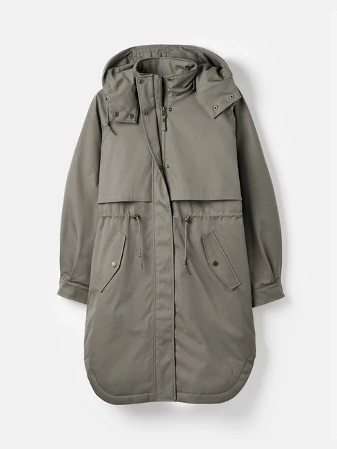 Dark Grey Longline Waterproof Coat With Quilted Lining - Image 7