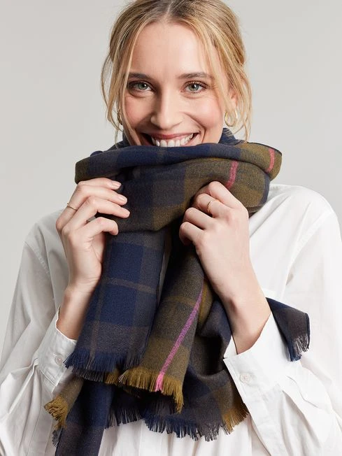 Navy Blue Checked Brushed Scarf - Image 2