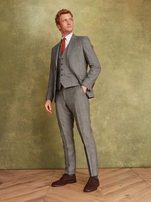 Grey/Rust Check Wool Slim Fit Suit: Jacket - Image 2