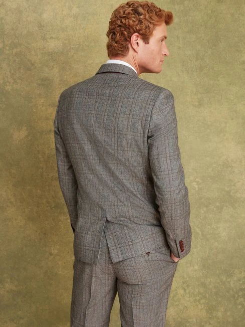 Grey/Rust Check Wool Slim Fit Suit: Jacket - Image 3