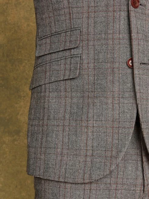 Grey/Rust Check Wool Slim Fit Suit: Jacket - Image 5