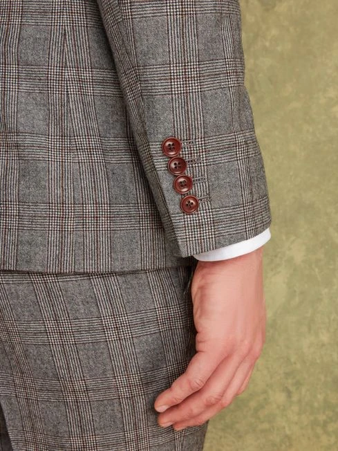 Grey/Rust Check Wool Slim Fit Suit: Jacket - Image 6