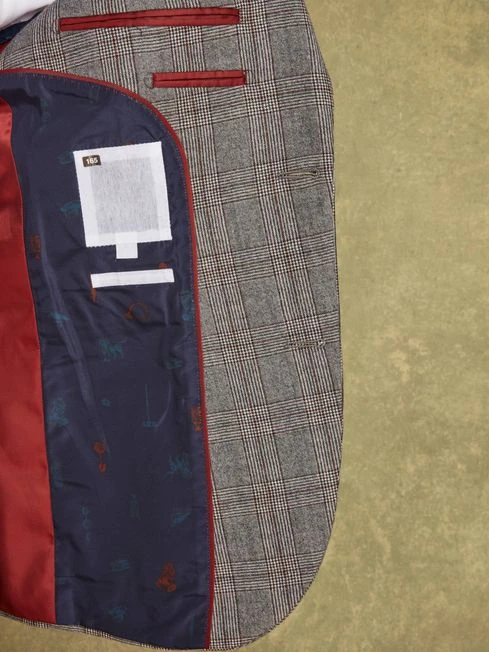 Grey/Rust Check Wool Slim Fit Suit: Jacket - Image 7