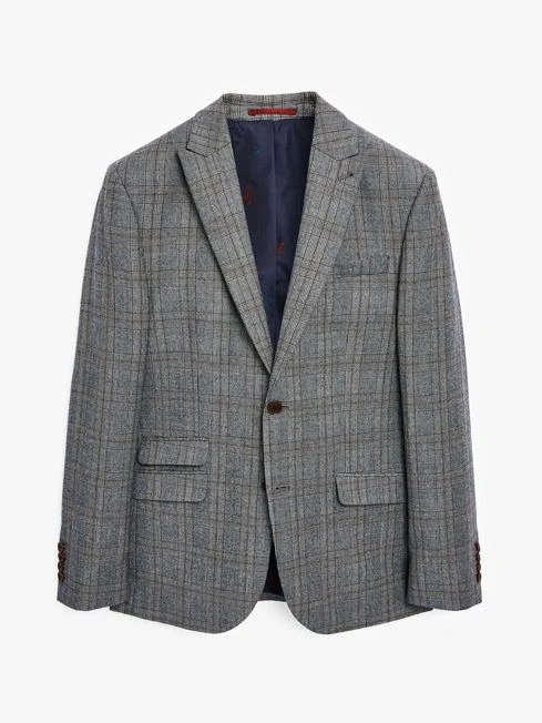 Grey/Rust Check Wool Slim Fit Suit: Jacket - Image 8