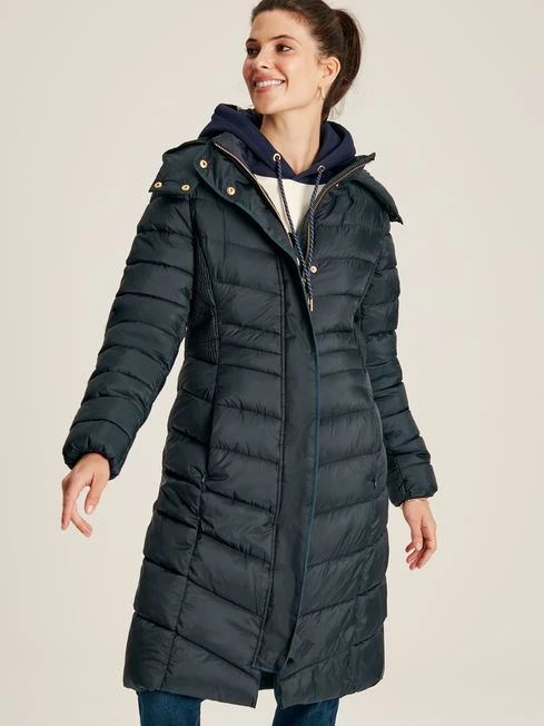 Navy Blue Showerproof Long Padded Coat