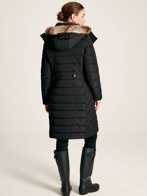 Black Showerproof Longline Padded Coat - Image 2