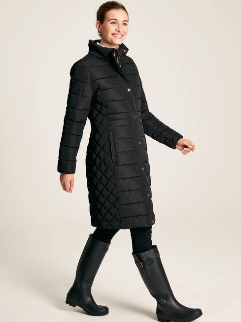 Black Showerproof Longline Padded Coat - Image 3