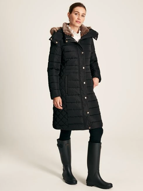 Black Showerproof Longline Padded Coat - Image 4