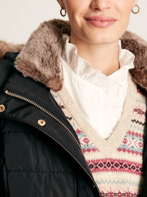 Black Showerproof Longline Padded Coat - Image 5