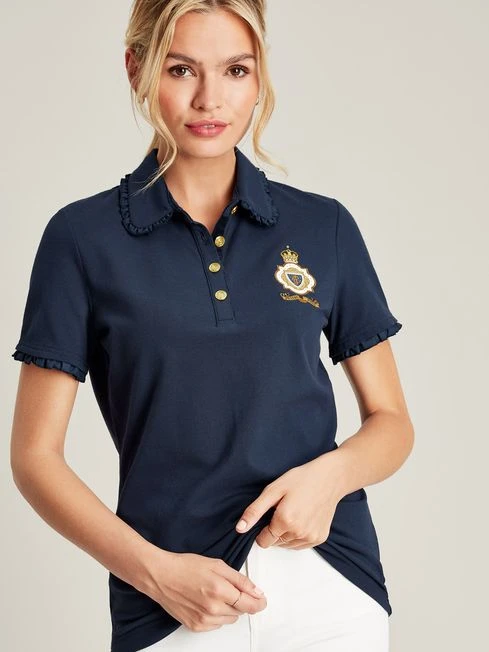 Blue Short Sleeve Frill Collared Polo Shirt