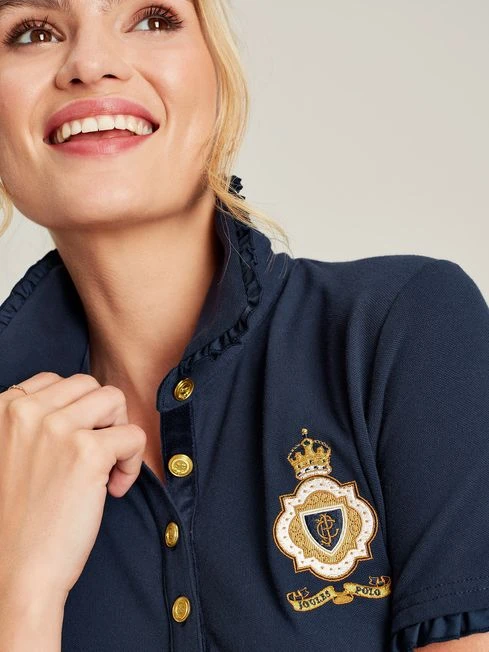 Blue Short Sleeve Frill Collared Polo Shirt - Image 5