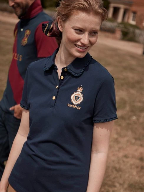 Blue Short Sleeve Frill Collared Polo Shirt - Image 6