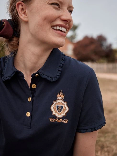 Blue Short Sleeve Frill Collared Polo Shirt - Image 7