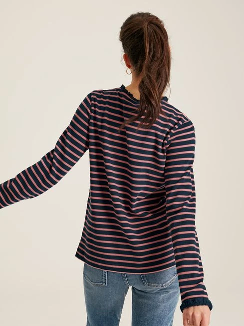 Navy Pink Long Sleeve Top With Frill - Image 2