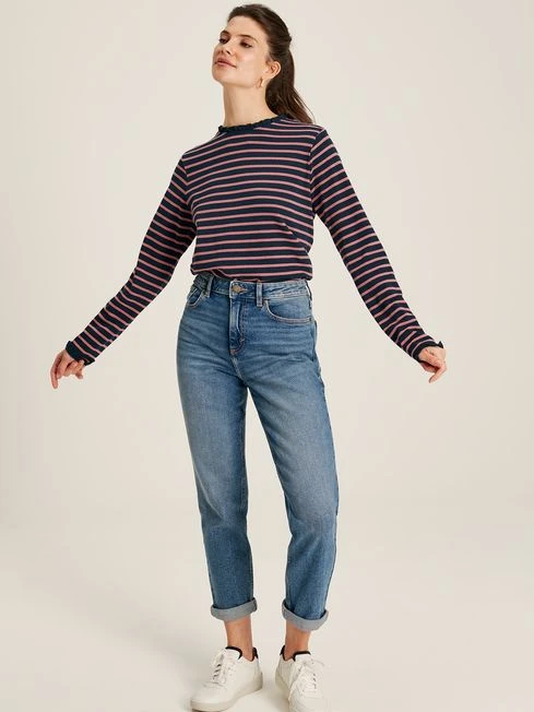 Navy Pink Long Sleeve Top With Frill - Image 3