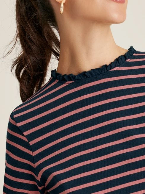 Navy Pink Long Sleeve Top With Frill - Image 4